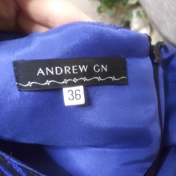 Andrew Gn 2015 Royal Blue, Black & White Trapunto/Quilted Style Skater Dresd - Picture 5 of 9